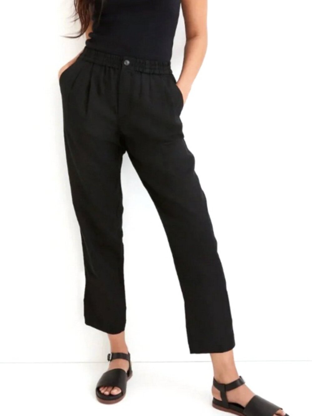 Madewell Linen-Blend Track Trousers, black, xs
